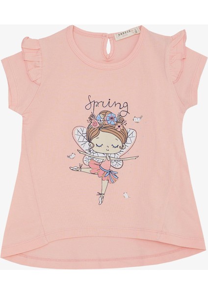 Kız Çocuk Tişört Bahar Temalı Balerin Kız Baskılı 1.5-5 Yaş, Somon fırsatları