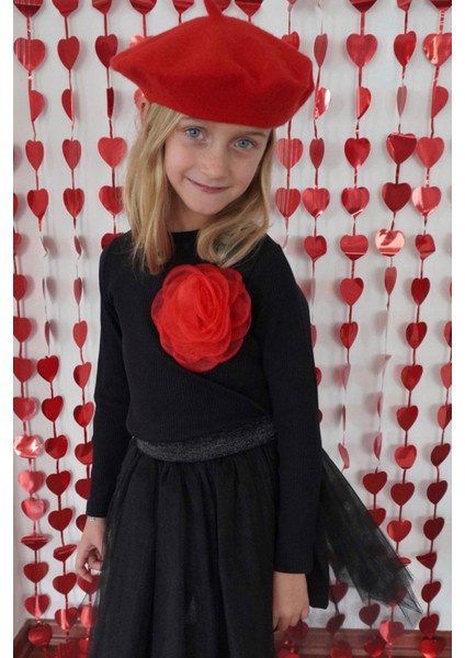 Kız Çocuk Uzun Kollu Tişört Gül Aksesuarlı 8-14 Yaş, Siyah fiyatları