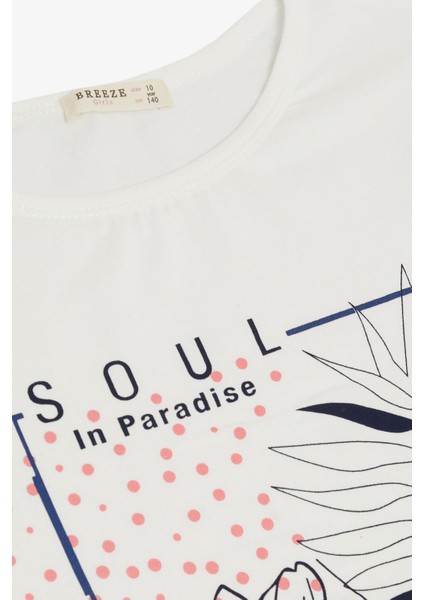 Kız Çocuk Tişört Çiçek Baskılı Pullu 10-16 Yaş, Ekru modelleri