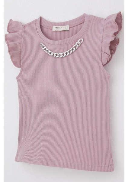 Kız Çocuk Tişört Kemer Boy Yakası Zincir Aksesuarlı 9-14 Yaş, Gülkurusu modelleri