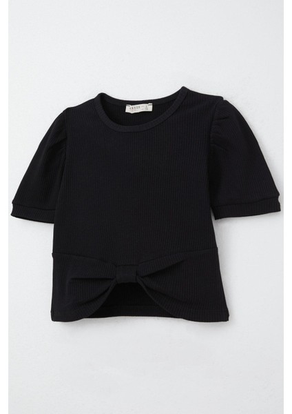 Kız Çocuk Crop Tişört Göbek Dekolte Detaylı 8-14 Yaş, Siyah modelleri