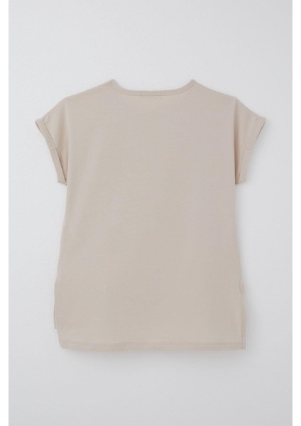 Kız Çocuk Tişört Kelebek & Çiçek Baskılı 10-16 Yaş, Bej fiyatları