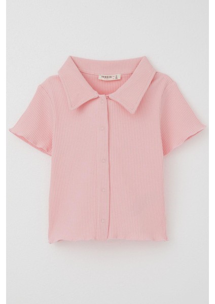 Kız Çocuk Tişört Crop Çıtçıtlı Fitilli 9-14 Yaş, Pembe