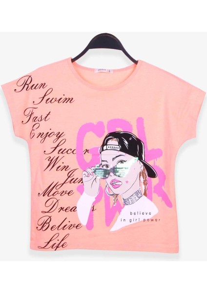 Kız Çocuk Tişört Kız Baskılı 10-16 Yaş, Neon Turuncu fiyatları