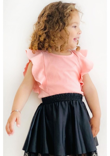 Kız Çocuk Tişört Fırfırlı Arkası Düğmeli 2-6 Yaş, Somon fiyatları