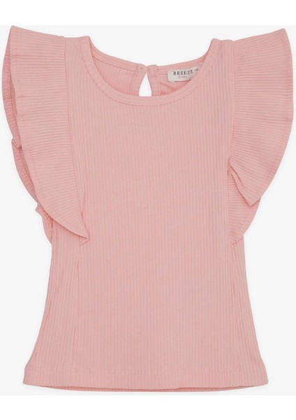 Kız Çocuk Tişört Fırfırlı Arkası Düğmeli 2-6 Yaş, Somon modelleri