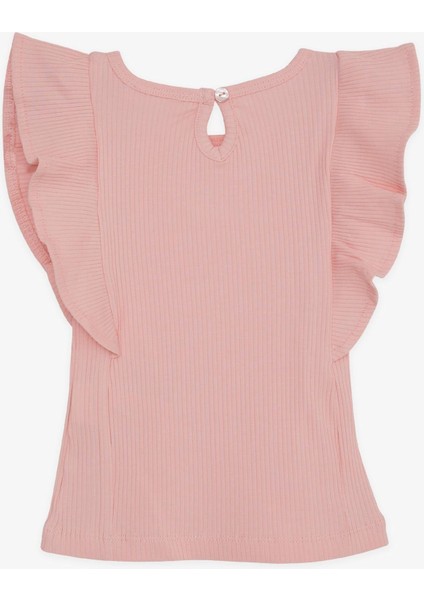 Kız Çocuk Tişört Fırfırlı Arkası Düğmeli 2-6 Yaş, Somon fırsatları