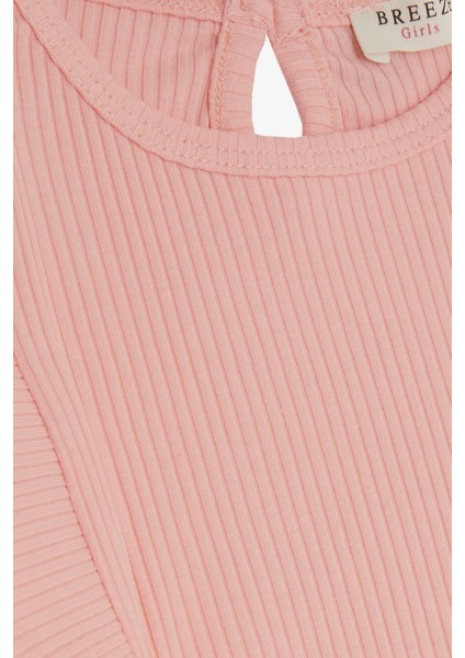 Kız Çocuk Tişört Fırfırlı Arkası Düğmeli 2-6 Yaş, Somon indirimleri