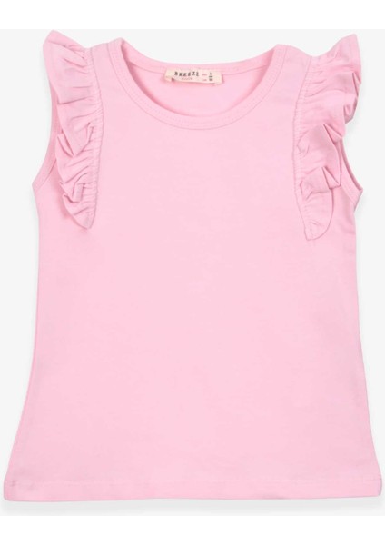 Kız Çocuk Tişört Kolları Fırfırlı 3-7 Yaş, Pudra