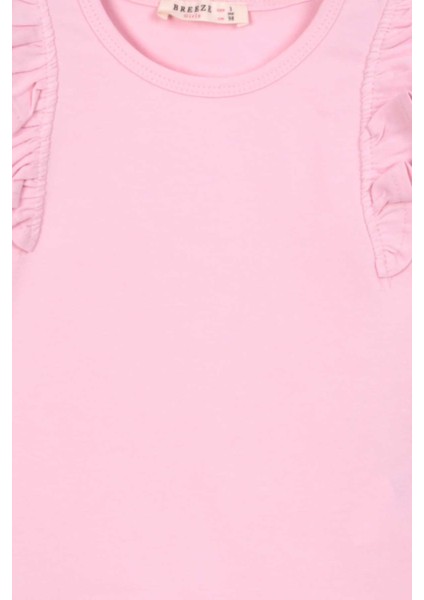 Kız Çocuk Tişört Kolları Fırfırlı 3-7 Yaş, Pudra modelleri