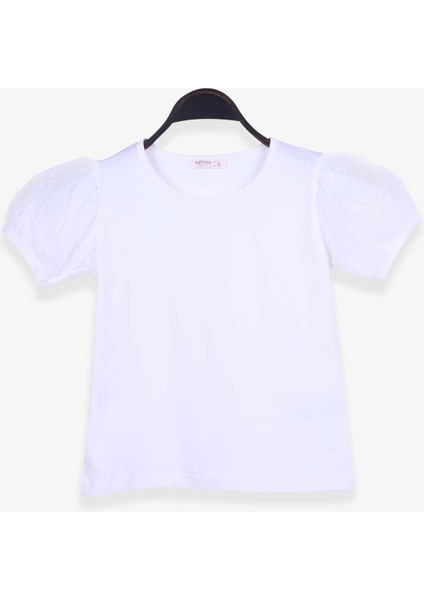 Kız Çocuk Tişört Kolları Tüllü 8-12 Yaş, Ekru fiyatları