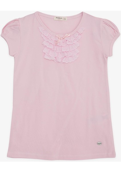 Kız Çocuk Tişört Güpürlü 4-8 Yaş, Pudra