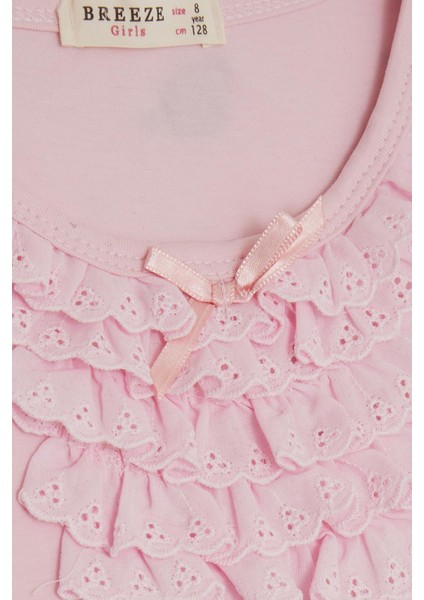 Kız Çocuk Tişört Güpürlü 4-8 Yaş, Pudra modelleri