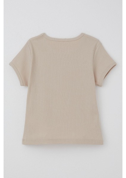 Kız Çocuk Tişört Kemer Boy Yazı Baskılı 8-14 Yaş, Bej fırsatları