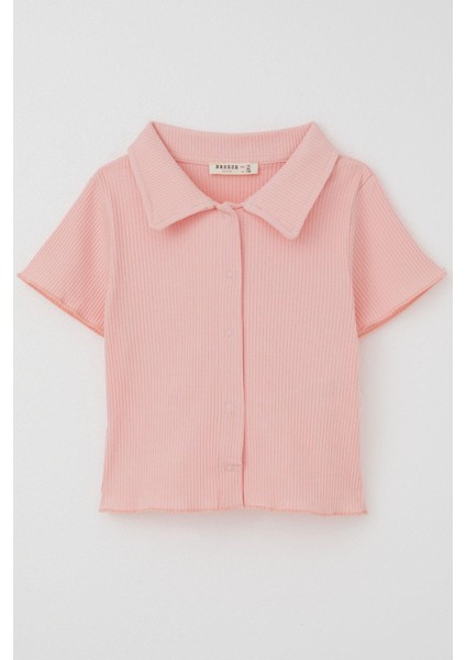Kız Çocuk Tişört Crop Çıtçıtlı Fitilli 9-14 Yaş, Somon