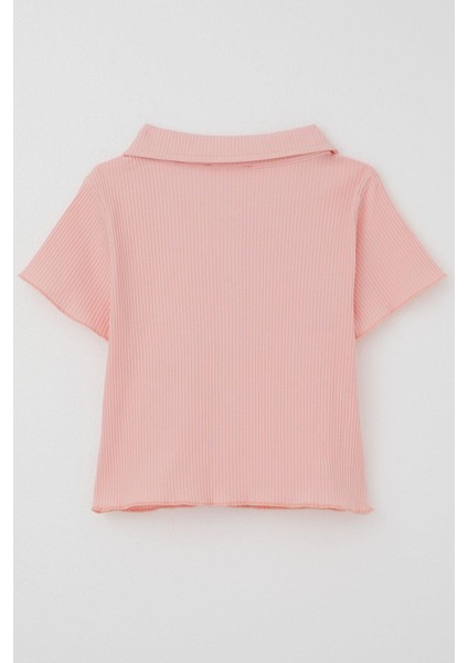 Kız Çocuk Tişört Crop Çıtçıtlı Fitilli 9-14 Yaş, Somon