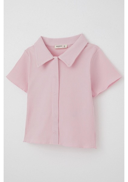 Kız Çocuk Tişört Crop Çıtçıtlı Fitilli 9-14 Yaş, Pembe
