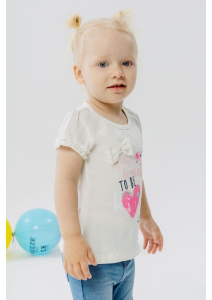 Kız Çocuk Tişört Sevimli Kuş Baskılı Kalpli 1-4 Yaş, Ekru fiyatları