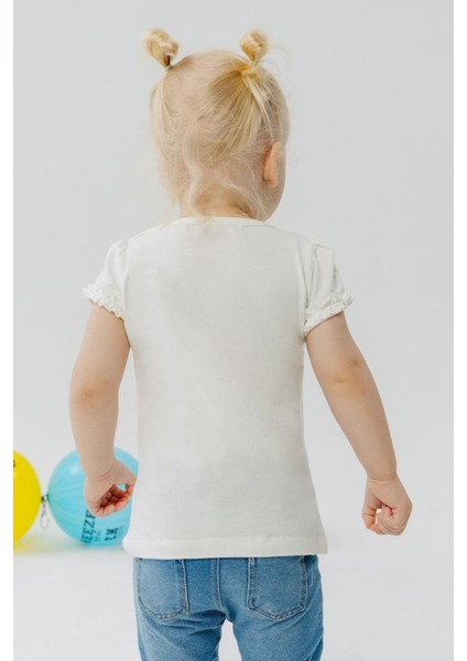 Kız Çocuk Tişört Sevimli Kuş Baskılı Kalpli 1-4 Yaş, Ekru modelleri