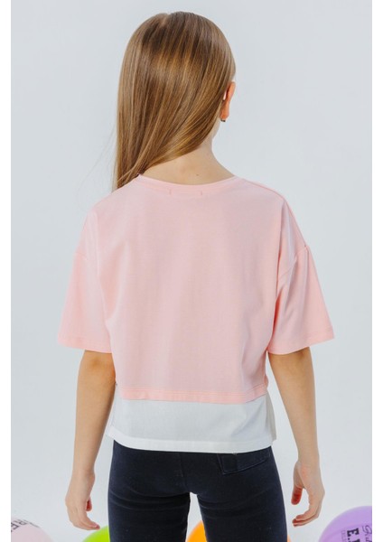 Kız Çocuk Crop Tişört Yanları Yırtmaçlı Yazı Baskılı 9-14 Yaş, Pembe modelleri