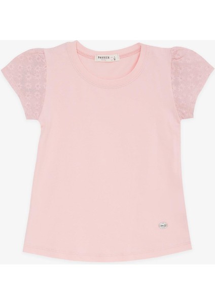 Kız Çocuk Tişört Kolları Fistolu 3-8 Yaş, Pudra
