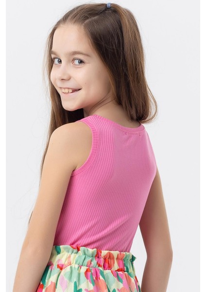 Kız Çocuk Askılı Tişört Armalı Taşlı 9-14 Yaş, Fuşya modelleri