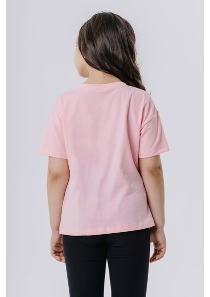 Kız Çocuk Crop Tişört Mutluluk Temalı 8-14 Yaş, Pudra fiyatları