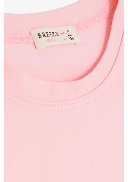 Kız Çocuk Crop Tişört Mutluluk Temalı 8-14 Yaş, Pudra indirimleri