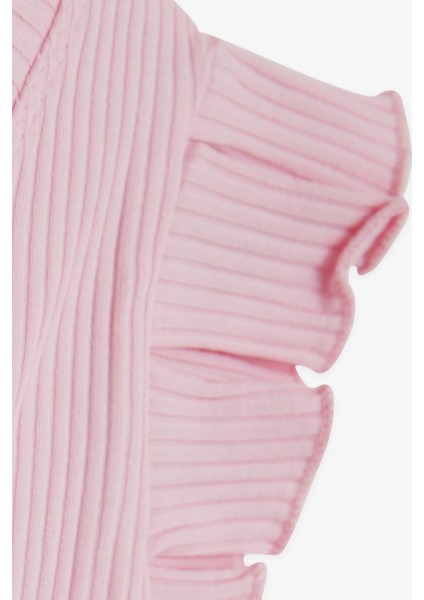 Kız Çocuk Crop Tişört Kolları Fırfırlı 8-14 Yaş, Pembe fırsatları