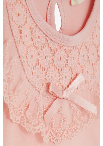 Kız Çocuk Tişört Dantelli 1.5-5 Yaş, Somon modelleri