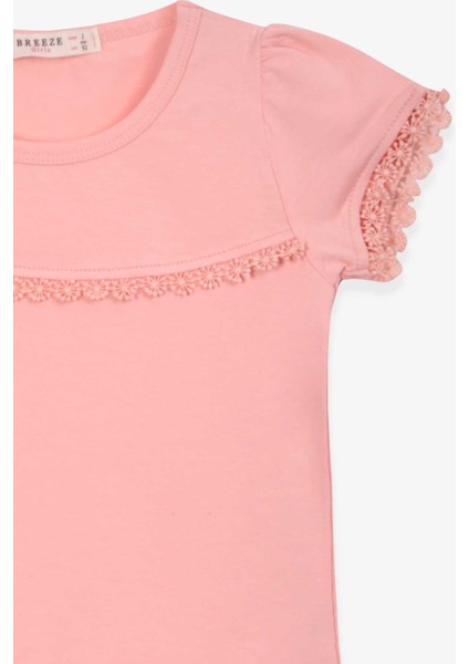 Kız Çocuk Tişört Kolları Güpürlü 2-6 Yaş, Somon modelleri