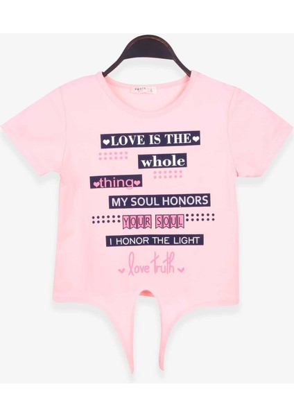 Kız Çocuk Tişört Yazı Baskılı 9-14 Yaş, Somon