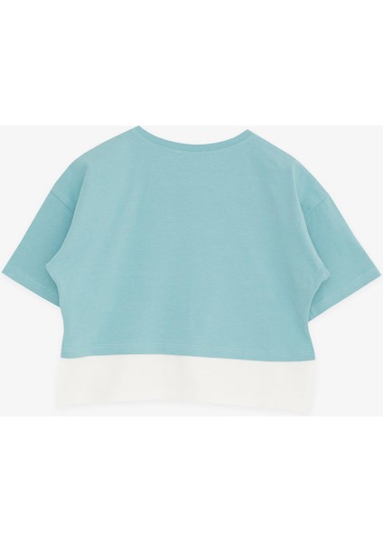 Kız Çocuk Crop Tişört Yazı Baskılı Yanları Yırtmaçlı 9-14 Yaş, Mint Yeşili fiyatları