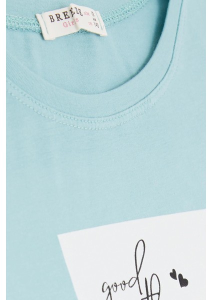 Kız Çocuk Crop Tişört Yazı Baskılı Yanları Yırtmaçlı 9-14 Yaş, Mint Yeşili modelleri