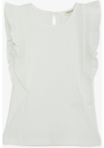 Kız Çocuk Tişört Frfırlı Düğmeli 7-12 Yaş, Ekru