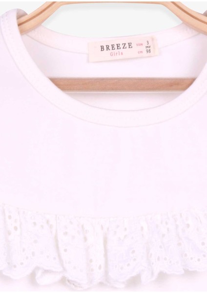 Kız Çocuk Tişört Güpürlü Kolları Lastikli 3-8 Yaş, Ekru modelleri