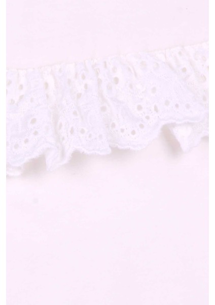 Kız Çocuk Tişört Güpürlü Kolları Lastikli 3-8 Yaş, Ekru fırsatları