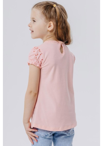 Kız Çocuk Tişört Güpürlü Aksesuarlı 5-10 Yaş, Somon fiyatları