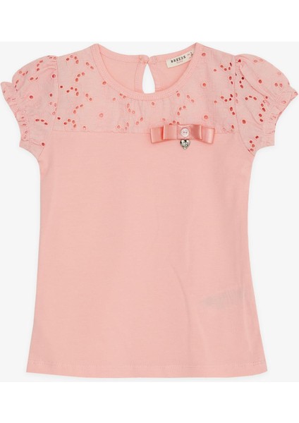 Kız Çocuk Tişört Güpürlü Aksesuarlı 5-10 Yaş, Somon modelleri