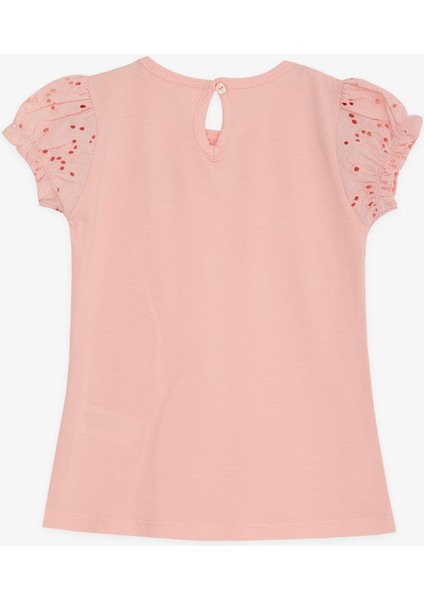 Kız Çocuk Tişört Güpürlü Aksesuarlı 5-10 Yaş, Somon fırsatları