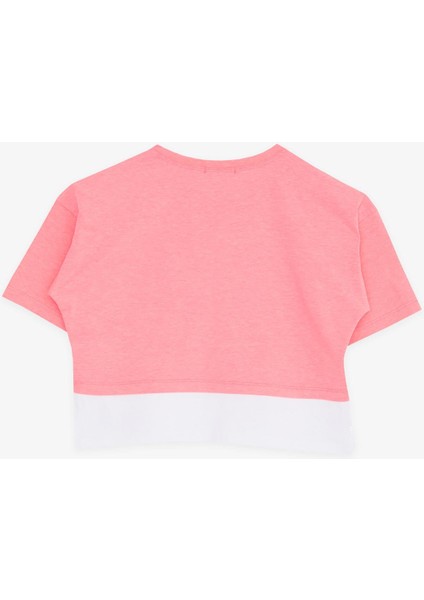 Kız Çocuk Crop Tişört Yazı Baskılı Yanları Yırtmaçlı 9-14 Yaş, Neon Pembe fiyatları