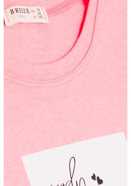 Kız Çocuk Crop Tişört Yazı Baskılı Yanları Yırtmaçlı 9-14 Yaş, Neon Pembe modelleri