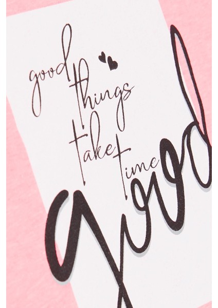 Kız Çocuk Crop Tişört Yazı Baskılı Yanları Yırtmaçlı 9-14 Yaş, Neon Pembe fırsatları