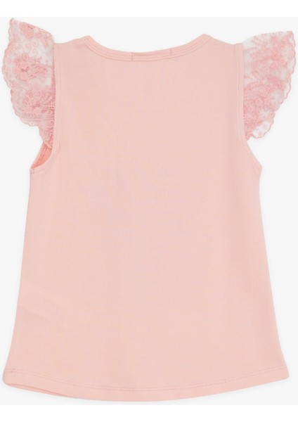 Kız Çocuk Tişört Çılgın Kız Baskılı Kolları Nakış Güpürlü 1.5-5 Yaş, Somon fırsatları