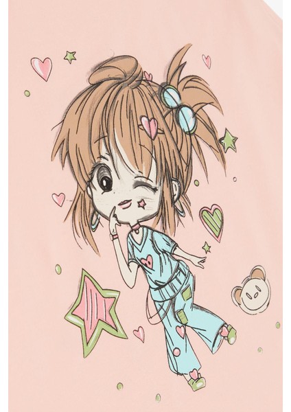 Kız Çocuk Tişört Çılgın Kız Baskılı Kolları Nakış Güpürlü 1.5-5 Yaş, Somon indirimleri