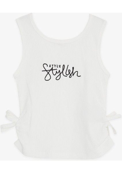 Kız Çocuk Askılı Tişört Yazı Nakışlı Yanları Fiyonklu 8-14 Yaş, Beyaz modelleri