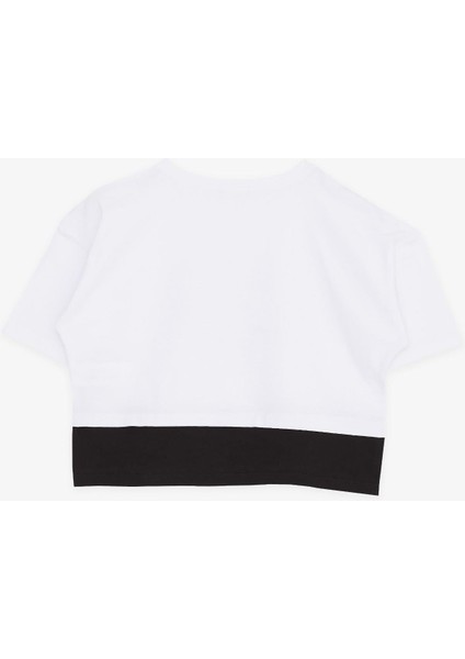 Kız Çocuk Crop Tişört Yazı Baskılı Yanları Yırtmaçlı 9-14 Yaş, Beyaz fiyatları