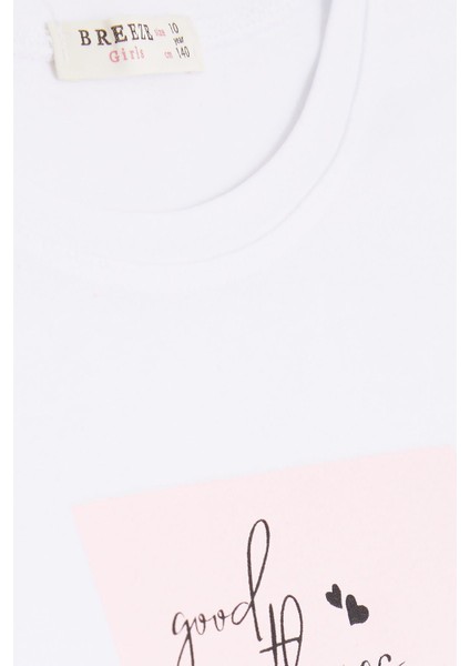 Kız Çocuk Crop Tişört Yazı Baskılı Yanları Yırtmaçlı 9-14 Yaş, Beyaz modelleri