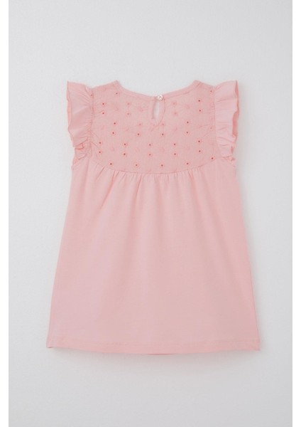 Kız Çocuk Tişört Fırfırlı Nakışlı 4-8 Yaş, Pembe fiyatları