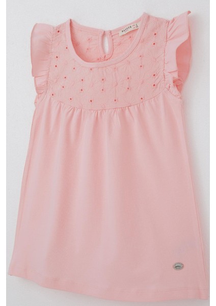 Kız Çocuk Tişört Fırfırlı Nakışlı 4-8 Yaş, Pembe modelleri